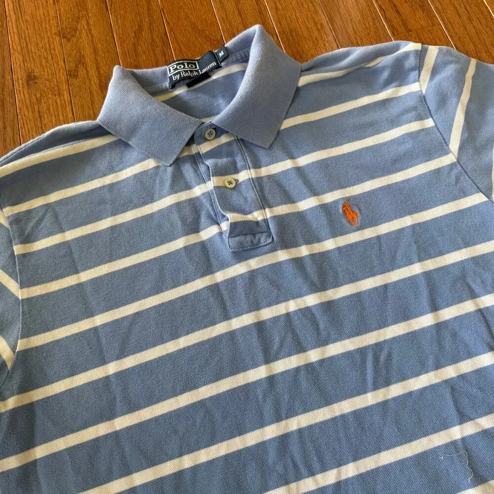 Polo Ralph Lauren | Blue/White Stripe Orange Pony Casual Polo Shirt Size Medium